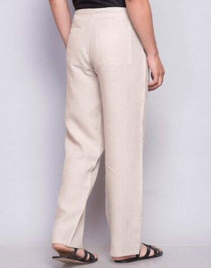 Beige Linen Casual Men Pant